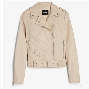 Express Vegan Leather Cream Moto Jacket